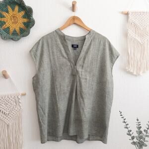 Jones New York Signature Linen Blend Green Sleeveless Tunic Top Size Large